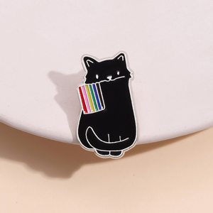 Cartoon Tiers chmuck Geschenk Benutzer definierte Regenbogen Flagge Emaille Pins Schwarz Weiß Katze Stolz Broschen Revers Abzeichen - Product Image 5