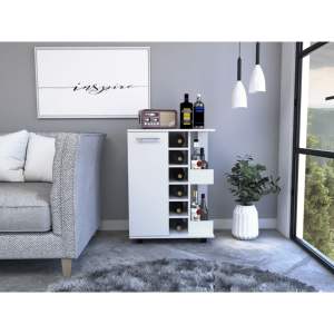 Carrito de barra con acabado blanco de una puerta DB con cuatro ruedas y seis pozos de cubículos de vino y juego de gabinete de almacenamiento de vino - Product Image 2