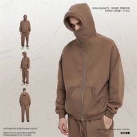 Sweat à capuche en coton épais à impression personnalisée pour hommes, masqué, foncé, 360 GSM, peluche épaisse, pull à capuche à fermeture éclair pour hommes, vente en gros