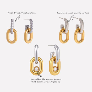 Pendientes Geométricos de Acero Inoxidable de Dos Tonos, Directo de Fábrica, Sin Níquel, Entrega Rápida, Elegantes Pendientes Geométricos para Mujer - Product Image 2