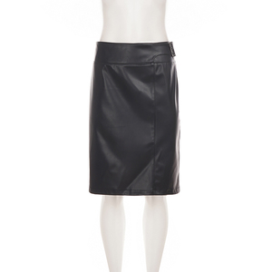 Jupe mi-longue en cuir style vintage américain, taille basse, boutons métalliques, coupe ajustée, style streetwear, sexy et tendance. - Product Image 6
