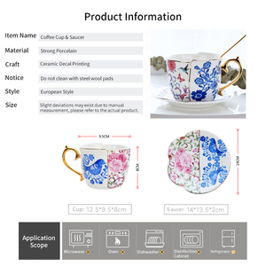 Juego de Taza y Platillo de Café de Cerámica Vintage Europea - Diseño de Pájaro y Flor con Detalles en Oro - Product Image 6