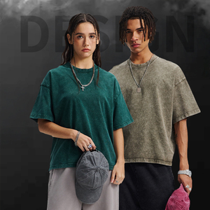 เสื้อยืดโอเวอร์ไซส์ทรงครอปสำหรับผู้ชาย OEM ผ้าฝ้ายถัก 100% เนื้อหนา สไตล์สตรีทแวร์ ทรงบ็อกซี่ วินเทจ ล้างสีแบบแอซิดวอช สีพื้น - Product Image 1