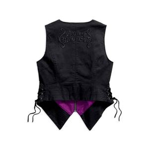 PU Leather Vintage <b>Women</b> Sleeveless V-Neck <b>Waistcoats</b> Latest-Fashion Design <b>Women</b> Motorbike Outdoor Black-Embroidered Vests - Product Image 2