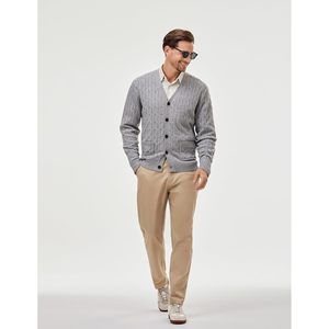 FOXA Mens Cable Knit Cardigan Sweater V Neck Button <b>Down</b> With Pockets Thick Winter Warm Sweaters Regular Sleeve Solid Pattern - Product Image 3