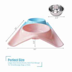 Bol double personnalisable pour chats chiens Pot de nourriture pour chat rose et bleu Fournitures pour animaux de compagnie - Product Image 3