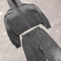 Ensemble de survêtement épais pour homme, personnalisé OEM, en tissu 500 g/m², délavé à l'acide, avec sweat à capuche zippé et pantalon de survêtement, coupe oversize