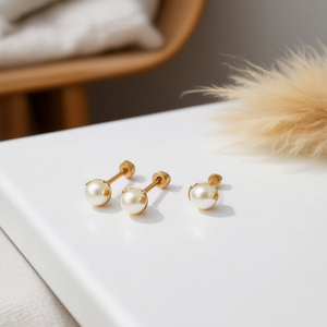 Boucles d'oreilles à clous en perles moyennes, acier inoxydable, perles imitation 6 mm, bijoux classiques à la mode - Product Image 3