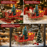 Boîte cadeau de Noël rouge en forme de traîneau, ornements en carton avec lumières LED pour la décoration de la maison pendant les fêtes de Noël
