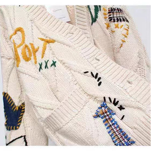 Women's Embroidered Knitted <b>Cardigan</b> Loose Fit Full Sleeve Vintage Style Single Breasted Medium <b>Thickness</b> Anti-Pilling - Product Image 2