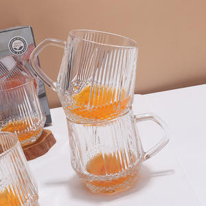 Vaso de Vidrio con Asa, Diseño Diamante, 350 ml, Juego de Tazas y Platillos Modernos y Ecológicos para el Hogar, en Oferta - Product Image 1