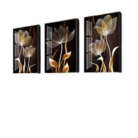 Lot de 3 tableaux muraux abstraits de luxe en alliage d'aluminium, motif floral noir et doré, décoration intérieure moderne, 30x40cm, encre écologique