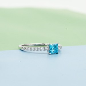 Elegante Anillo de Diamante Azul Cultivado en Laboratorio, Corte Princesa, Joyería de Compromiso, Estilo Art Deco Vintage, Anillo de Promesa de Oro Sólido para Aniversario - Product Image 2