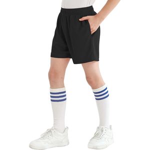 Shorts de basketball pour garçons, noirs, taille mi-haute, respirants, en polyester et coton tricoté, décontractés, avec bande latérale, tailles jeunesse 2T - Product Image 1