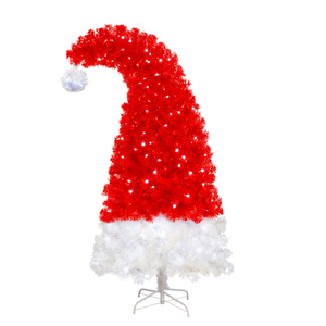 Santa Hat Artificial <b>Christmas</b> <b>Tree</b> Pre Lit <b>LED</b> Fiber Branch Standing Holiday Decoration for Living Room - Product Image 6