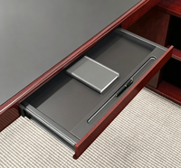 Bureau de direction moderne en placage avec table de patron, piedestal mobile automatique pliable et armoire latérale ouverte