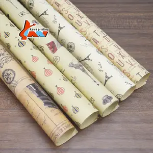 Wholesale Pink Patterns Printed Thick Brown Gift Wrapping Kraft Paper Roll