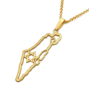 Collana con <span class=keywords><strong>Mappa</strong></span> di Israele e Stella di David Placcata in Oro 18k, Gioielli Ebraici alla Moda, Collana con Ciondolo Personalizzabile - Product Image 1