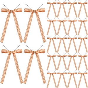 24 件橙色格子蝴蝶结装饰品银色扭结带 5x7 英寸织物礼品包装花环工艺品适合婚礼圣诞树 - Product Image 1