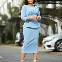 Robes d'automne tendance pour femmes, décontractées et élégantes, col rond, manches 3/4, robe de bureau ou d'église pour femmes avec fleurs 3D