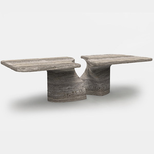 Kumusi โต๊ะรับประทานอาหาร Grey travertine โต๊ะในครัวหินธรรมชาติหรูหราที่กำหนดเอง - Product Image 3