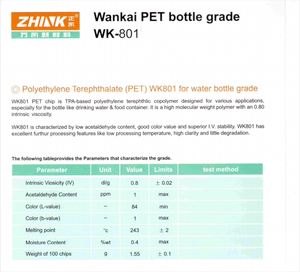 Granulés Plastiques en Promotion Wankai Résine PET WK-801 IV0.8 Prix Compétitif Jade Chinois/CZ 302 Produit PET de Haute Qualité - Product Image 6