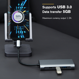 Station d'accueil 6 ports OEM ODM Type-C vers HDMI <span class=keywords><strong>DisplayPort</strong></span> <span class=keywords><strong>RJ45</strong></span> PD 100W USB 3.0 Hub Boîtier en alliage d'aluminium 6 en 1 Hub USB-C - Product Image 4