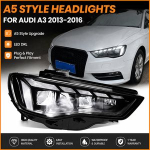 สำหรับ <span class=keywords><strong>Audi</strong></span> A3 8V ปี 2013 2014 <span class=keywords><strong>2015</strong></span> 2016 ชุดอัพเกรดไฟหน้า LED สไตล์ RS5 โคมไฟสีดำ โปรเจคเตอร์ Bi LED ไฟ DRL แบบ Sequential อุปกรณ์เสริม - Product Image 2