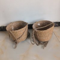Panier mural tressé luxueux pour plantes d'intérieur, suspendu, avec longue base en macramé et réservoir d'eau, en osier