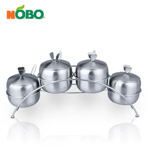 Wholesale stainless steel spice jars salt keeper spice container set with rack and spoon