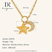 Ensemble collier et bracelet en acier inoxydable plaqué or 18 carats avec pendentif étoile et lune, bijoux tendance pour femmes, vente en gros