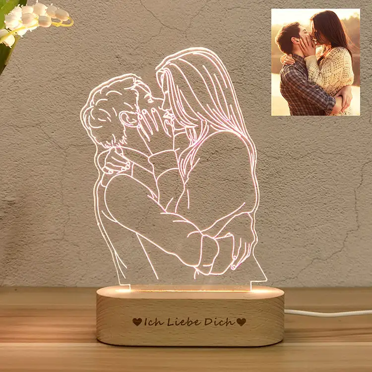 Lâmpada 3D com foto personalizada para quarto, luz noturna personalizada para presente de aniversário, casamento, dia dos pais e mãe