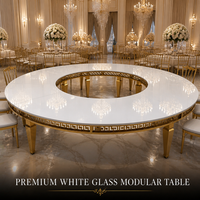 Table de réception ronde en acier inoxydable doré avec miroir en verre, forme en S, table de mariage, table de fête, table serpentine demi-lune