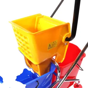 Factory Supply 60L Deluxe Cleaning Rollende Trolley Met Wringer En Dubbele Dweilen Emmers