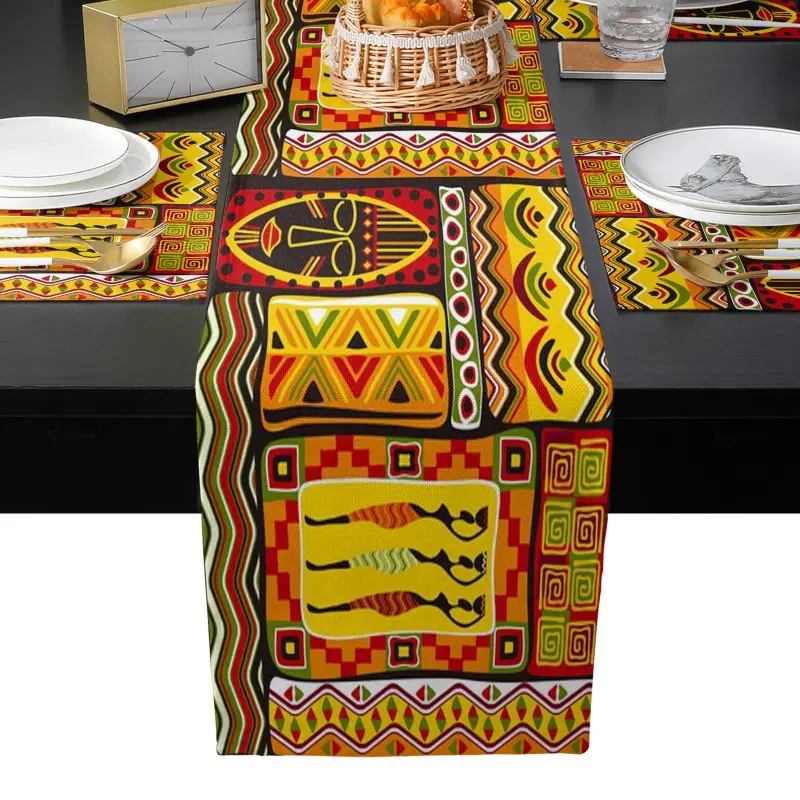 Camino de mesa y manteles individuales con formas geométricas para mujeres africanas exóticas, Decoración de mesa de boda, camino de mesa para cocina y comedor