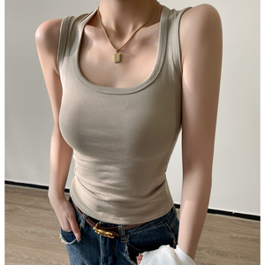 Top in maglia di cotone con strato interno, gilet <span class=keywords><strong>senza</strong></span> <span class=keywords><strong>spalline</strong></span> da donna, top aderente sexy bianco per primavera, estate, autunno - Product Image 2