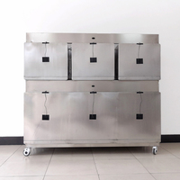 Peralatan Kedokteran Hewan Kandang ICU Anjing 6 Pintu Bahan Stainless Steel 304 Dengan Lampu Hangat, Pintu Oksigen & Roda Untuk Klinik Hewan