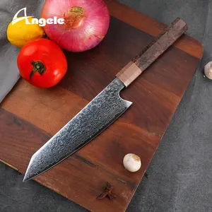 8 Inch Japan Damascus Stalen Keuken Kiritsuke Koksmes Met Superscherpe Bladrand Uniek Achthoekig Kleurrijk Houten Handvat