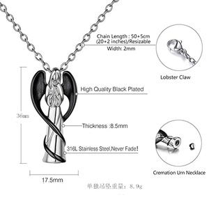 Gold Plated Stainless Steel Christian Angle Wings Urn <b>Ash</b> Pendant <b>Necklace</b> with Link Chain <b>for</b> Party Cremation Jewelry - Product Image 5