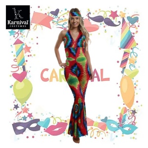 <span class=keywords><strong>Tuta</strong></span> Senza Maniche da Donna per Carnevale, Halloween, Feste a Tema TV e Film, Cosplay di Lusso, Stile Hippie, Tie-Dye, in Poliestere con Stampa Digitale e Cintura - Product Image 1