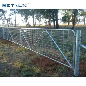 Tubo de aço galvanizado resistente personalizado, design de portão de fazenda de metal