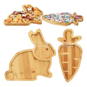Bamboo Rabbit And Carrot Serving <b>Tray</b> 30cm Restaurant <b>Snack</b> Dish Animal Print Solid Wood <b>Tray</b> - Product Image 5