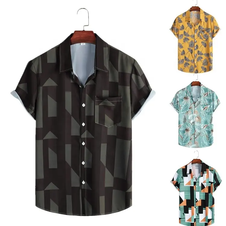 Erkek rahat Fit olmayan ütü kısa kollu Logo özel yaz serin düğme aşağı tropikal tatil plaj gömlek hawaii gömlek