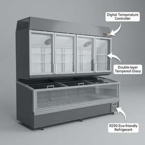 Réfrigérateur-congélateur combiné de supermarché avec porte vitrée supérieure et inférieure CP-CI-01-1450/2100/2500, refroidissement par air pour une température optimale - Product Image 4