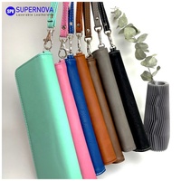Dompet Panjang Kulit Sintetis 7 1/2 X 4 Inci yang Dapat Dilaser dengan Tali Pergelangan Tangan yang Dapat Dilepas, Dompet Wanita Kapasitas Besar, Tas Clutch dengan Ritsleting