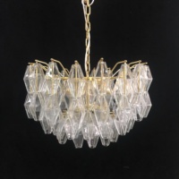 Lustre en verre de Murano poli, collection Venini vintage, fait à la main, cadre en métal doré pour décoration intérieure