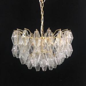 Lampadario Artigianale <span class=keywords><strong>Vintage</strong></span> Collezione <span class=keywords><strong>Venini</strong></span> Poliedri in Vetro di Murano Trasparente con Struttura in Metallo Dorato per Arredamento Interno - Product Image 3