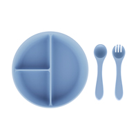 Ensemble d'alimentation pour bébé en silicone sans BPA, avec logo personnalisé OEM ODM, conforme aux normes FDA LFGB, assiette compartimentée de qualité alimentaire avec cuillère et fourchette