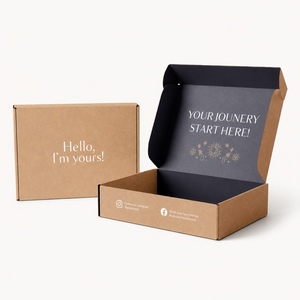 Custom Two-Tone Inner Print Kraft Corrugated Mailer <b>Boxes</b> Foldable Shipping <b>Boxes</b> with Custom Brand Slogan & Social Media Logo - Product Image 1