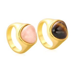 Anillos de Acero Inoxidable al por Mayor con Incrustaciones de Perlas en Forma de Gota, Ópalo y Turquesa, Ajustables para Boda y Compromiso - Product Image 4